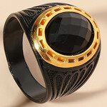 Oval schwarzen goldenen Ring - Herren